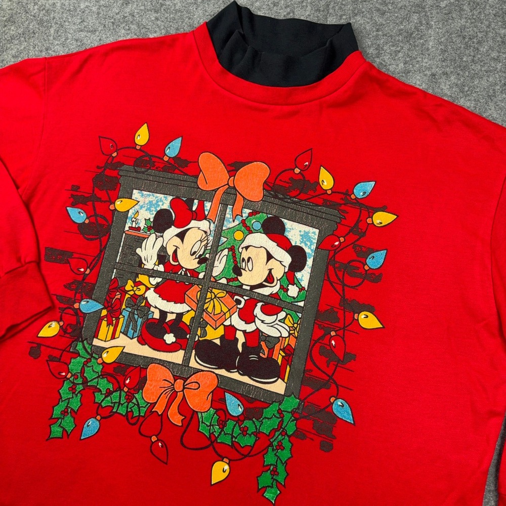 VTG Mickey Unlimited Christmas Sweatshirt Womens 22W 2X Red Mock Neck Disney 90s